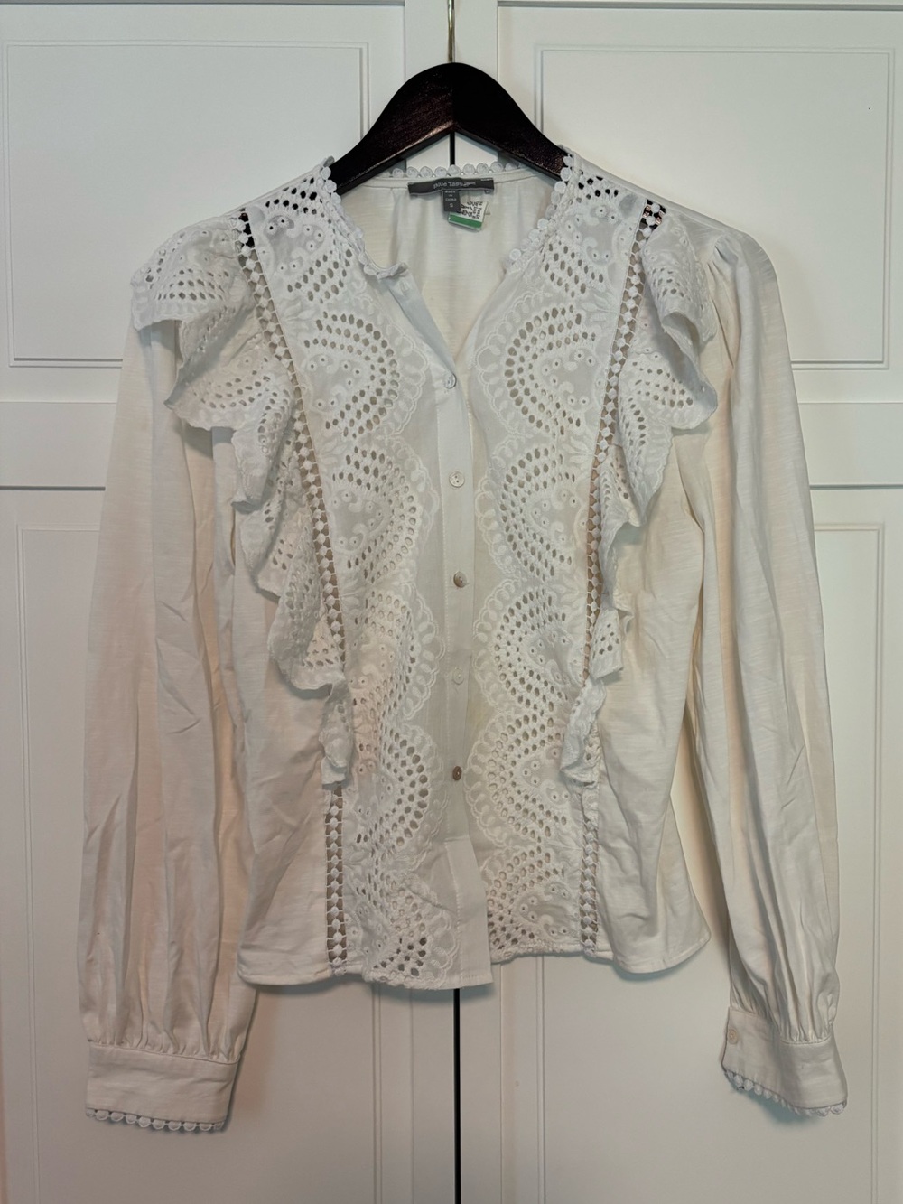 Anthropologie White Ruffle Blouse
